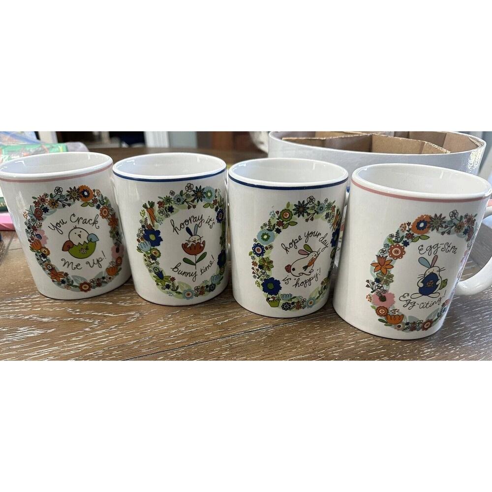 Certified International Lori Siebert Easter Egg Spring Bunny Mugs Set Of 4 W/BOX